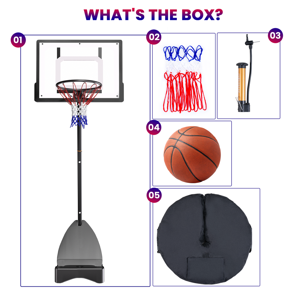 Portable Basketball Hoop, 9.6-11.5FT Screw Jack Height-Adjustable Bask